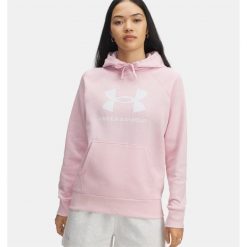Bluza Damska UA RIVAL FLEECE BIG LOGO HD 1379501-647 różowa LG. Czerwone bluzy damskie Under Armour, bez wzorów, bez kaptura. Za 130.99 zł.