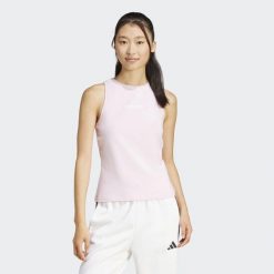 Koszulka fitness bez rękawów damska ADIDAS. Koszulki sportowe damskie Adidas, l, bez wzorów, z bawełny, bez kołnierzyka, bez ramiączek, na fitness i siłownię. Za 89.99 zł.