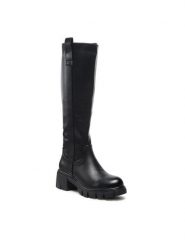 DeeZee Kozaki H1003-01 Czarny. Czarne kozaki damskie DeeZee, ze skóry, bez obcasa, na słupku. Za 109.99 zł.