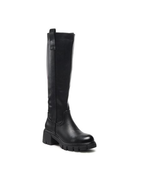 DeeZee Kozaki H1003-01 Czarny. Czarne kozaki damskie DeeZee, ze skóry, bez obcasa, na słupku. Za 109.99 zł.