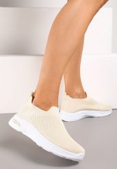 Beżowe Buty Sportowe ze Skarpetkową Cholewką do Kostki Railette. Brązowe obuwie sportowe damskie Renee, bez wzorów, na fitness i siłownię. Za 44.99 zł.