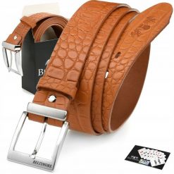 Camelowy Beltimore Skórzany Pasek Do Spodni Klasyczny Licowy W87 : Kolory - Brązowy, Beżowy, Rozmiar Pasków - R.110-125 Cm. Brązowe paski damskie bez wzorów, z satyny, eleganckie. Za 59.99 zł.