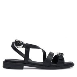 Sandały Tamaris. Czarne sandały damskie Tamaris, bez wzorów, bez obcasa, na płaskiej podeszwie, bez zapięcia. Za 289.99 zł.