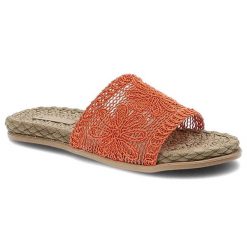 Pomarańczowe Klapki Artiker Materiałowe Buty Na Lato. Brązowe klapki damskie Artiker, w ażurowe wzory, z materiału, boho, bez obcasa. Za 79.00 zł.