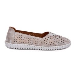 EVento Zamszowe Ażurowe Półbuty Damskie Złoto-Szare. Szare półbuty damskie w ażurowe wzory, z zamszu, eleganckie, bez obcasa, bez zapięcia. Za 234.33 zł.