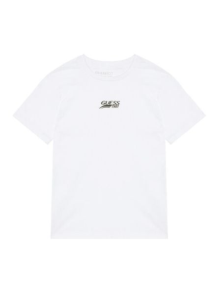 Guess T-Shirt L6RI10 K8HM4 Biały Regular Fit. Białe t-shirty dla chłopców Guess, z aplikacjami, z bawełny, bez ramiączek. Za 80.99 zł.