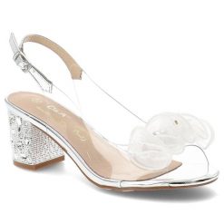 Sandały damskie S.Barski, z transparentnym paskiem ozdobna aplikacja pasek z regulacją stabilny obcas elegancki styl, srebrne, MR61-9012. Szare klapki damskie S.BARSKI, z aplikacjami, bez obcasa, na obcasie, bez zapięcia. Za 199.00 zł.