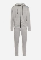 Szary Komplet Dresowy Rozpinana Bluza z Kapturem i Spodnie Ellira. Szare bluzy męskie Born2be, m, bez wzorów, z dresówki, z kapturem, na fitness i siłownię. Za 49.99 zł.