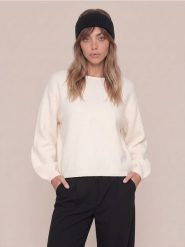 Sweter chunky z szerokimi rękawami - kremowy. Białe swetry damskie Sinsay, l, bez wzorów, bez kołnierzyka, bez ramiączek, bez kaptura. Za 59.99 zł.
