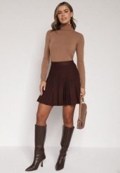 Brązowa Plisowana Spódnica z Wiskozą z Wysokim Stanem Nesadoe. Brązowe spódnice damskie Born2be, m, bez wzorów, z koronki, biznesowe, z podwyższonym stanem, mini, koszulowe. Za 89.99 zł.