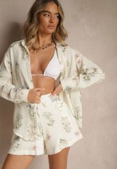 Beżowa Muślinowa Koszula z Bawełny w Kwiaty Nilarea. Brązowe bluzki damskie Renee, l, bez wzorów, z bawełny, eleganckie, bez kołnierzyka, bez ramiączek. Za 119.99 zł.