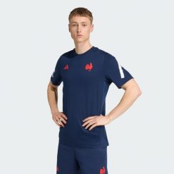 Koszulka podróżna Francji. Niebieskie koszulki sportowe męskie Adidas, s, bez wzorów, bez kołnierzyka, bez ramiączek, do piłki nożnej. Za 199.00 zł.