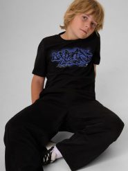 4F T-shirt regular z nadrukiem chłopięcy - czarny 134 (8-9 lat). Czarne t-shirty dla chłopców 4f, bez wzorów, z bawełny, bez ramiączek. Za 49.99 zł.