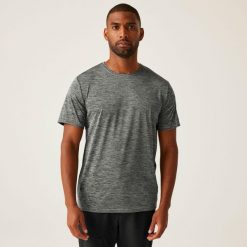 Męska koszulka turystyczna z krótkim rękawem Fingal Edition. Niebieskie koszulki sportowe męskie Regatta, m, bez wzorów, bez kołnierzyka, bez ramiączek, trekkingowe. W wyprzedaży za 86.05 zł.
