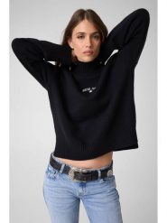 Guess Jeans Sweter 184168 Czarny Classic Fit. Czarne swetry damskie Guess Jeans, xxl, z aplikacjami, z jeansu, bez kołnierzyka, bez ramiączek, bez kaptura. Za 389.99 zł.