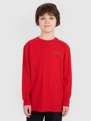 4F Longsleeve oversize z nadrukiem chłopięcy - czerwony 146 (10-11 lat). Czerwone t-shirty dla chłopców 4f, bez wzorów, z bawełny, bez ramiączek. W wyprzedaży za 19.99 zł.