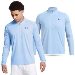 Koszulka męska treningowa Under Armour Tech z długim rękawem. Niebieskie bluzy męskie Under Armour, m, bez wzorów, bez kołnierzyka, bez ramiączek, do biegania. W wyprzedaży za 178.40 zł.