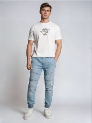 Jeansy jogger z efektem sprania - niebieski. Niebieskie jeansy męskie Sinsay. Za 59.99 zł.