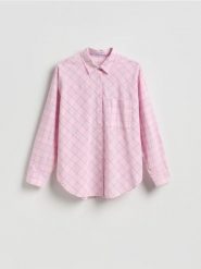 Bawełniana koszula w kratkę - różowy. Czerwone koszule damskie Reserved, l, bez wzorów, z bawełny, bez kołnierzyka, bez ramiączek. Za 99.99 zł.