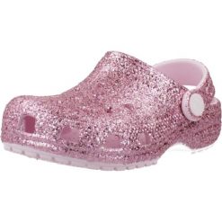 Sandały CROCS CLASSIC CHUNKY GLITT Rose. Czerwone sandały damskie Crocs, bez wzorów, z gumy, bez obcasa, bez zapięcia. Za 187.99 zł.