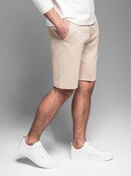 Casualowe szorty męskie SLIM FIT z dzianiny żakardowej beżowe V2 OM-SRCS-0168 S. Brązowe krótkie spodenki sportowe męskie Ombre, m, bez wzorów, z dzianiny. Za 196.65 zł.