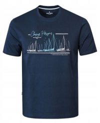 Męska Koszulka (T-Shirt) - Pako Jeans - Granatowa, Motyw Regatowy, Żeglarski. Niebieskie t-shirty męskie Pako Jeans, l, bez wzorów, z bawełny, casualowe, bez kołnierzyka. Za 79.00 zł.
