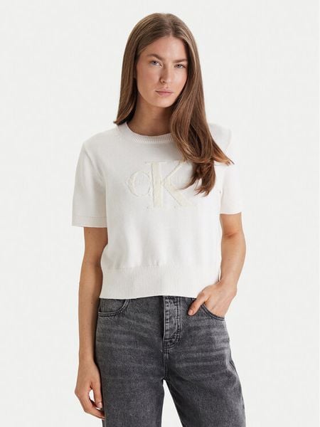 Calvin Klein Jeans Sweter Chunky LV044E306G Beżowy Regular Fit. Brązowe swetry damskie Calvin Klein Jeans, l, bez wzorów, z bawełny, bez kołnierzyka, bez ramiączek, bez kaptura. Za 262.99 zł.