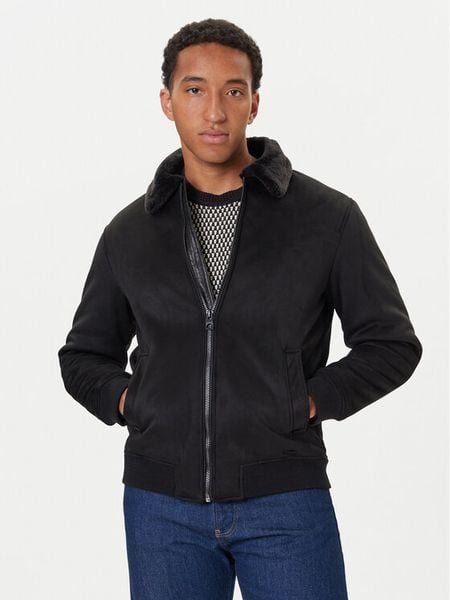 Guess Kurtka z imitacji skóry M5BL43 W2302 Czarny Regular Fit. Czarne kurtki męskie Guess, l, z aplikacjami, ze skóry, bez kaptura. Za 959.99 zł.