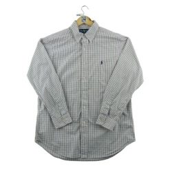 Second life - Koszule klasyczne męskie w kratę - Jak nowy. Białe koszule męskie Ralph Lauren, m, bez wzorów, z jeansu, casualowe, bez kołnierzyka, bez ramiączek. Za 212.96 zł.