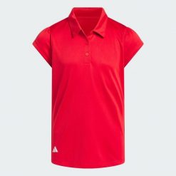KOSZULKA POLO Z KRÓTKIM RĘKAWEM DLA DZIEWCZĄT. Niebieskie t-shirty i topy dla dziewczynek Adidas, bez wzorów, z materiału, bez ramiączek. Za 119.00 zł.