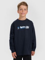 4F Longsleeve regular z nadrukiem chłopięcy - granatowy 146 (10-11 lat). Niebieskie t-shirty dla chłopców 4f, bez wzorów, bez ramiączek. Za 69.99 zł.