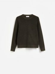Strukturalny sweter z bawełną - ciemnozielony. Zielone swetry przez głowę męskie Reserved, l, bez wzorów, z bawełny, bez kołnierzyka. Za 119.99 zł.