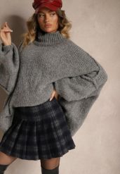 Granatowe Trapezowe Spódnico-Spodenki Plisowane z Wiskozą High Waist w Kratę z Paskiem Filiana. Niebieskie spodenki dla dziewczynek Renee, m, bez wzorów, z wiskozy, eleganckie, z podwyższonym stanem, mini, dopasowane. Za 109.99 zł.