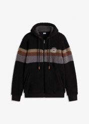 Bluza rozpinana z polaru baranka, z kapturem. Czarne bluzy męskie bonprix, m, bez wzorów, z polaru, z kapturem. Za 169.99 zł.