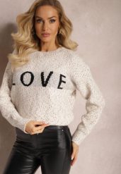 Jasnobeżowy Sweter z Ozdobnym Napisem Wykończony Ściągaczami Minisoji. Brązowe swetry damskie Renee, l, bez wzorów, z elastanu, casualowe, bez kołnierzyka, bez ramiączek, bez kaptura. Za 99.99 zł.