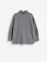 Wełniany sweter ze stójką - szary. Szare swetry damskie Reserved, l, bez wzorów, z wełny, bez kołnierzyka, bez ramiączek, bez kaptura. Za 239.99 zł.