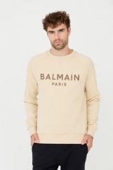 BALMAIN Beżowa bluza Printed Sweatshirt. Brązowe bluzy męskie Balmain, m, bez wzorów, bez kaptura. W wyprzedaży za 1,999.99 zł.