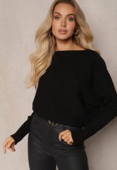 Czarny Sweter o Klasycznym Kroju i Dekoltem w Łódkę Valorvia. Czarne swetry damskie Renee, m, bez wzorów, z jeansu, biznesowe, bez kołnierzyka, bez ramiączek, bez kaptura. Za 89.99 zł.