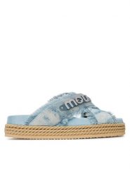 Mou Klapki Criss-cross MU.SW451010K Niebieski. Niebieskie klapki damskie Mou, bez wzorów, z materiału, bez obcasa. Za 559.99 zł.