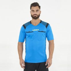 Koszulka Sędziowska PIREO Funkcjonalna. Niebieskie koszulki sportowe męskie Legea, s, bez wzorów, bez kołnierzyka, bez ramiączek, do piłki nożnej. W wyprzedaży za 64.00 zł.