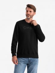 Klasyczna dresowa męska bluza z napisem – czarna V4 OM-SSPS-0181 - XXL. Czarne bluzy męskie Ombre Clothing, l, bez wzorów, z bawełny, bez kaptura. Za 95.99 zł.