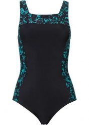 Kostium kąpielowy shape, średni stopień modelowania sylwetki, z dekoltem karo. Czarne kostiumy jednoczęściowe damskie bonprix, bez wzorów. Za 112.99 zł.