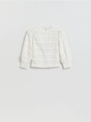 Bluzka z koronką - biały. Białe bluzki damskie Reserved, l, bez wzorów, z dzianiny, bez kołnierzyka, bez ramiączek. Za 109.99 zł.