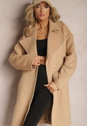 Beżowy Klasyczny Płaszcz Wiązany Paskiem w Talii Aniele. Brązowe płaszcze damskie Renee, l, bez wzorów, klasyczne, bez kaptura. Za 349.99 zł.