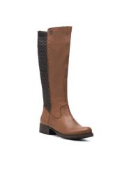 Rieker Kozaki Z9591-22 Brązowy. Brązowe kozaki damskie Rieker, ze skóry, bez obcasa, na słupku. Za 309.99 zł.