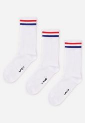 Białe 3-Pack Skarpety Wysokie z Bawełny w Prążki Zdobione Paskami Ansson. Białe skarpety damskie Born2be, z aplikacjami, z bawełny. Za 29.99 zł.
