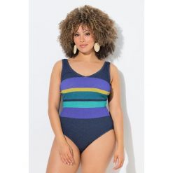 Damskie Strój kąpielowy paski bez miękkich miseczek okrągły dekolt. Niebieskie kostiumy jednoczęściowe damskie Ulla Popken, plus size, bez wzorów, z bawełny, sportowe, plus size. Za 239.99 zł.