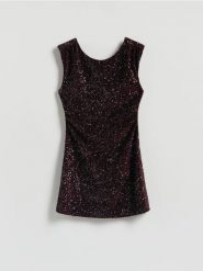 Cekinowa sukienka mini - wielobarwny. Sukienki damskie Reserved, l, bez wzorów, z dzianiny, bez kołnierzyka, bez ramiączek, mini, dopasowane. Za 149.99 zł.