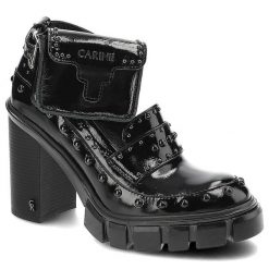 Czarne Półbuty Carinii Modne Eleganckie Buty Damskie. Czarne półbuty damskie Carinii, bez wzorów, z lakierowanej skóry, eleganckie, bez obcasa, na platformie, bez zapięcia. Za 390.00 zł.