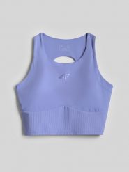 4F Crop top do jogi szybkoschnący damski - niebieski XL. Niebieskie koszulki sportowe damskie 4f, l, bez wzorów, z gumy, bez kołnierzyka, bez ramiączek, na fitness i siłownię. Za 119.99 zł.